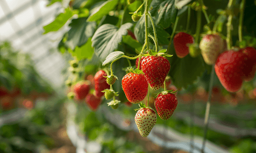 草莓摄影照片_现代化草莓温室种植园