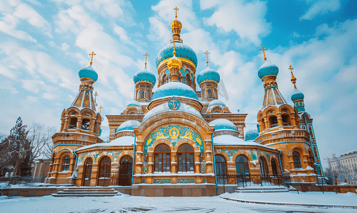 雪摄影照片_哈尔滨圣索菲亚大教堂