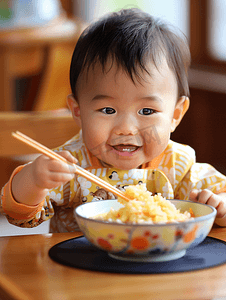 亚洲人宝宝吃饭