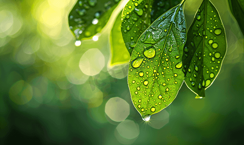 节气谷雨摄影照片_树叶上的水滴