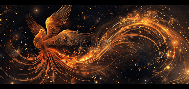 凤凰单纵背景图片_华丽金色展翅飞翔的凤凰光影设计