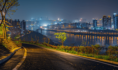 重庆夜景城市道路素材