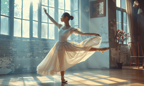 灯光舞台摄影照片_亚洲人青年女人跳芭蕾舞