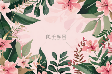 春天绿色植物背景图片_春天绿色植物背景花朵浅色插画