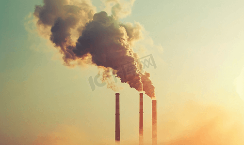 组织架构摄影照片_电厂的烟囱排放二氧化碳污染