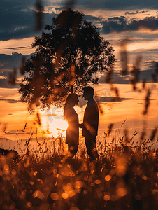 情侣婚纱摄影照片_夕阳晚霞下的情侣