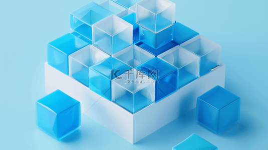 蓝色方块形状空间抽象商务的背景