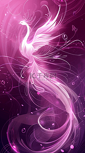 华丽粉紫色展翅飞翔的凤凰光影背景