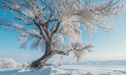 耕地图片摄影照片_内蒙古冬季树挂雪景