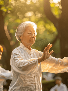 永远年轻摄影照片_亚洲人在公园里练太极拳的老人2