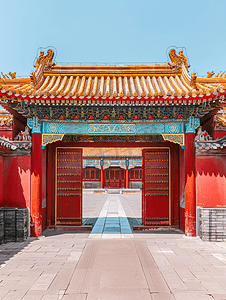 北京古建筑红色大门