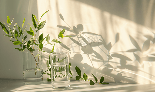绿植清新背景摄影照片_绿植静物玻璃器皿