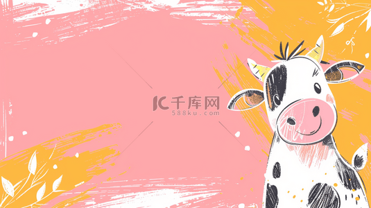 奶牛走路背景图片_彩色卡通奶牛绘画艺术风格的背景