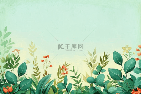 红色边框边框背景图片_植物春天绿色花朵背景手绘插画