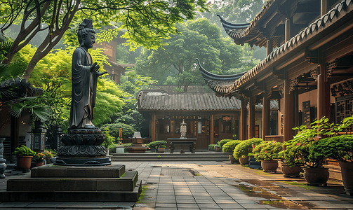 水墨风寺庙摄影照片_杭州灵隐寺寺庙