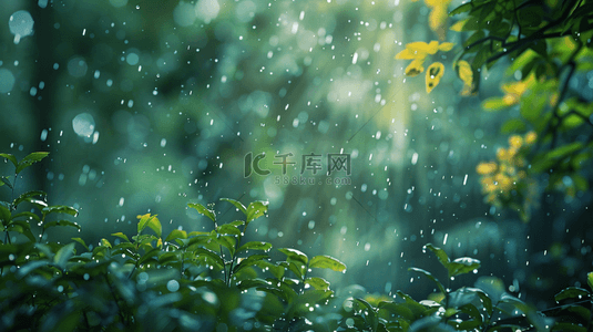 春天绿色雨季山河风景树叶景色的背景