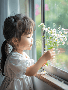 元旦剪纸摄影照片_亚洲人可爱的小女孩贴窗花