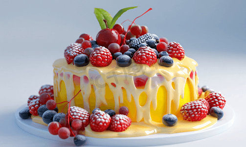 火龙果生日蛋糕摄影照片_奶油水果蛋糕
