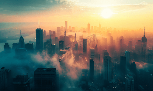 污染严重城市摄影照片_雾霾中的城市