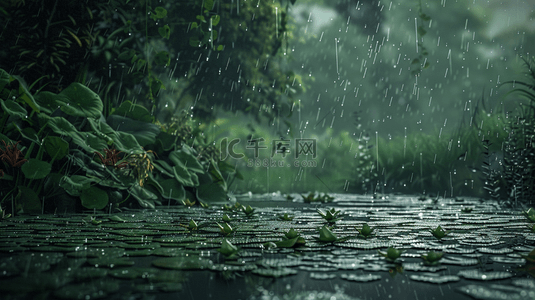 春天绿色雨季山河风景树叶景色的背景