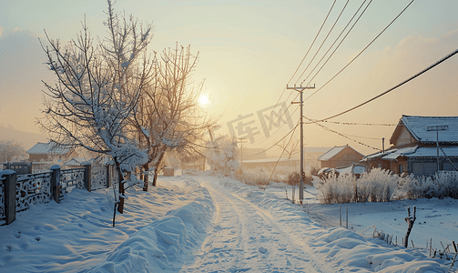 东北拌肉摄影照片_东北亚布力清晨的雪景