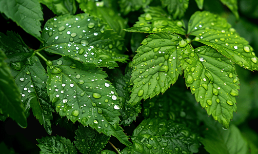 绿色雨水摄影照片_树叶上的水滴