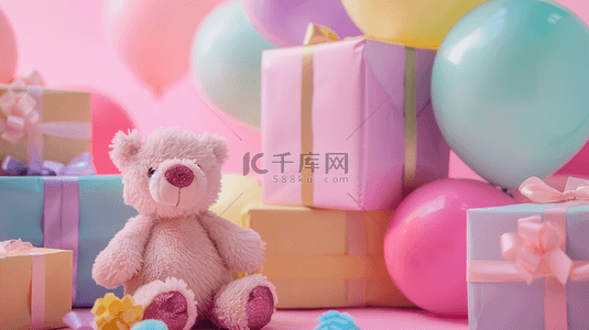 粉色空间场景礼物气球卡通玩具的背景