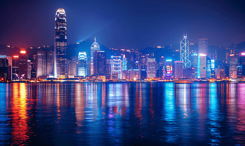 维多利亚港摄影照片_香港维多利亚港夜景