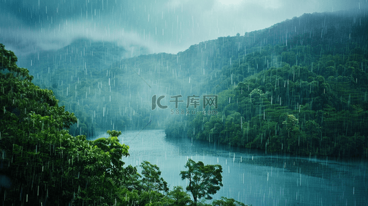 干旱大地下雨背景图片_春天绿色雨季山河风景树叶景色的背景