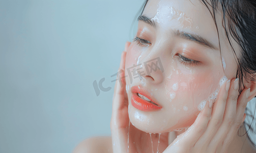 亚洲人年轻女人洗脸