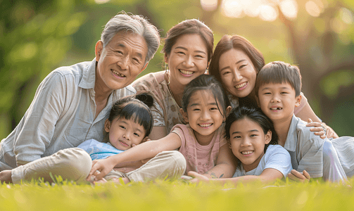 家庭摄影照片_亚洲人幸福的一家人在郊外