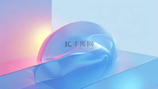 蓝粉清透质感3D流动变幻玻璃色彩背景图