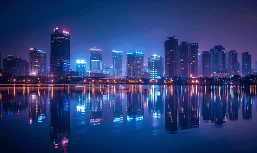 俯拍城市风光夜景