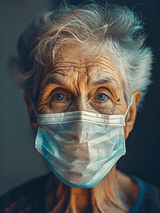 老奶奶摄影照片_戴着呼吸面罩的老奶奶