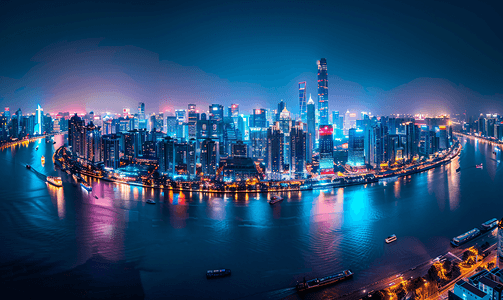 上海全景摄影照片_俯拍城市风光夜景