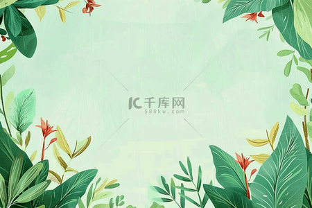 红色边框边框背景图片_春天植物花朵背景手绘绿色插画