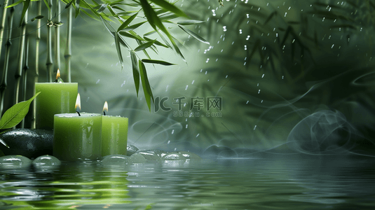绿色风景区竹林河水流动蜡烛的背景