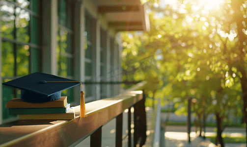 樱花瓣素材摄影照片_校园毕业季教室栏杆上书本素材