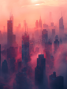 污染严重城市摄影照片_雾霾中的城市
