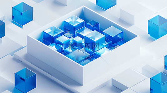 蓝色方块形状空间抽象商务的背景