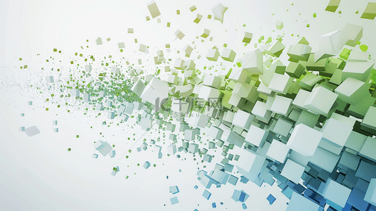 白色绿色商务背景图片_白绿色空间方块纹理链接风格抽象商务的背景