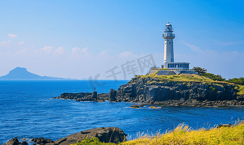 大海摄影照片_韩国济州岛大海灯塔