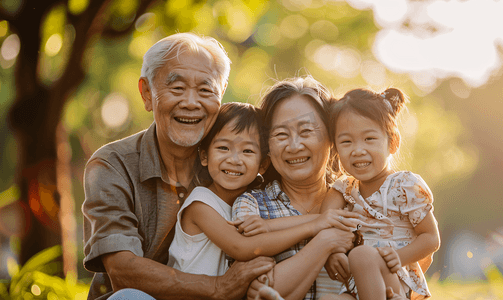 亚洲人快乐家庭在户外郊游