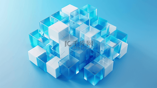 白色纹理方块背景图片_蓝色方块形状空间抽象商务的背景