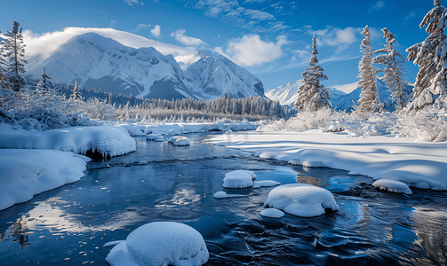 大雪江摄影照片_冰雪河流风景