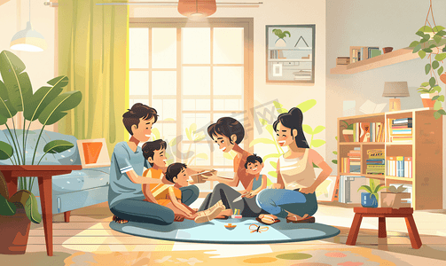年轻亚洲家庭摄影照片_亚洲人母亲和男孩在客厅
