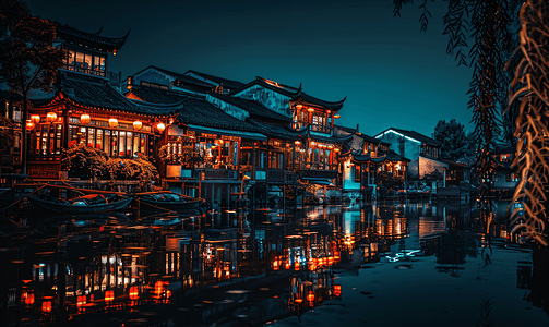 西塘夜景摄影照片_西塘夜景传统建筑