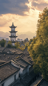 中国风背景图片_语文课本封面福州于山白塔著名景点风景素材