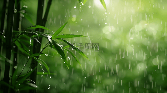 雨季背景图片_绿色雨季竹叶背景