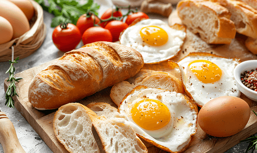 白糖面包摄影照片_鸡蛋面包早餐